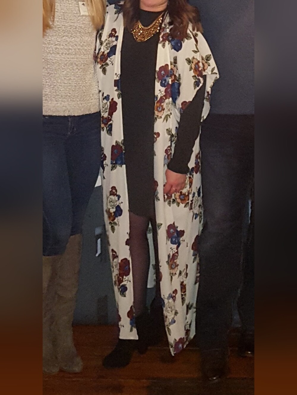 Floral Cream Kimono with Blue & Burgundy Blooms, S, LET THEM EAT CAKE